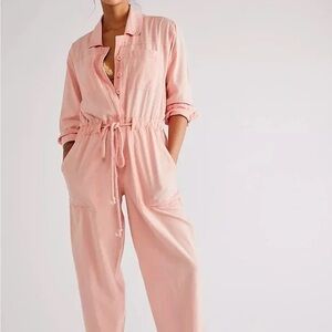 Free People Quinn Coveralls  PEACH Jumpsuit Romper